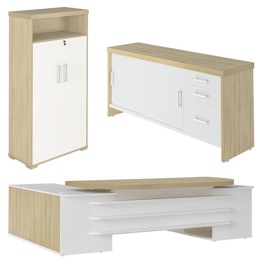Conjunto Escritório Home Office 3 Peças Corp A06 Carvalho/branco - Mpozenato - 1