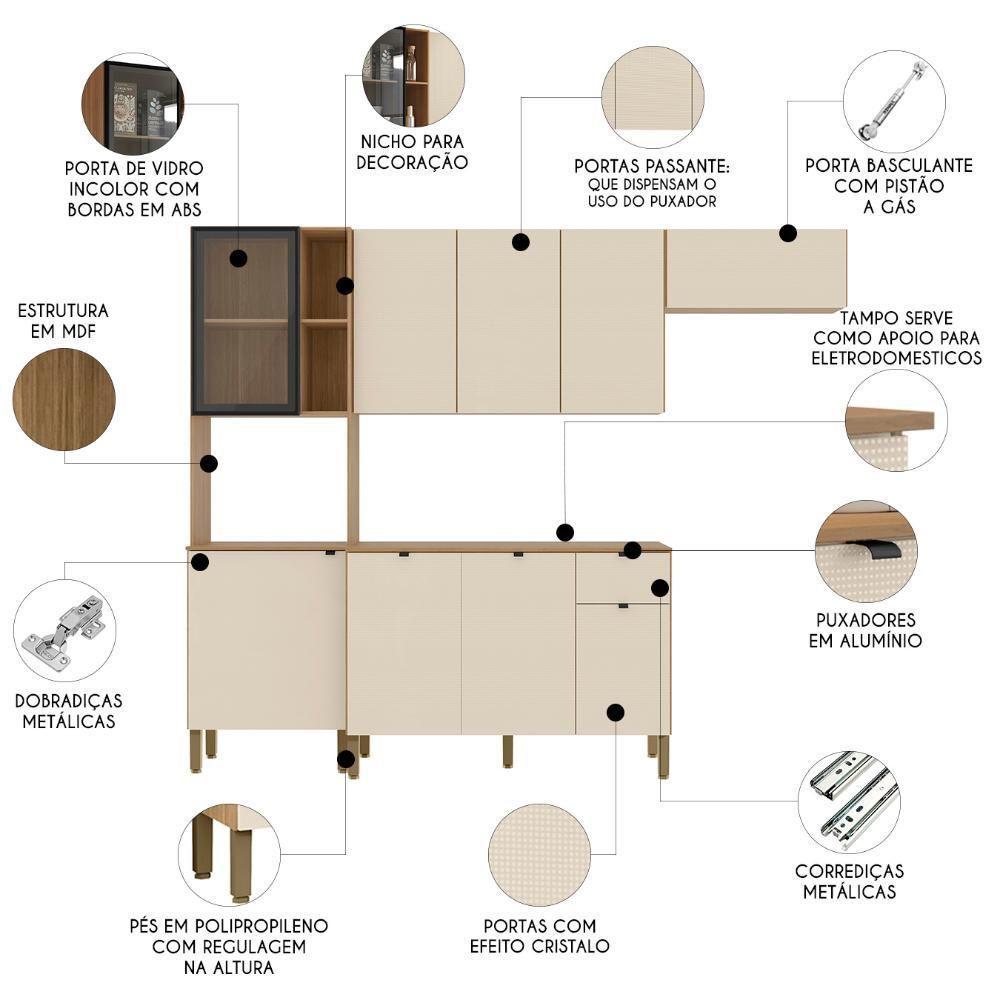 Cozinha Compacta Balcão Com Tampo 120cm Laura Plus Soft/freijó Z06 - Mpozenato - 3