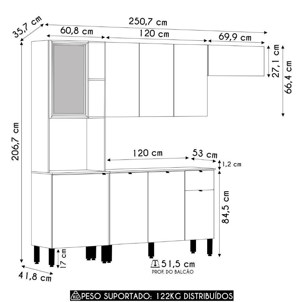 Cozinha Compacta Balcão Com Tampo 120cm Laura Plus Soft/freijó Z06 - Mpozenato - 4
