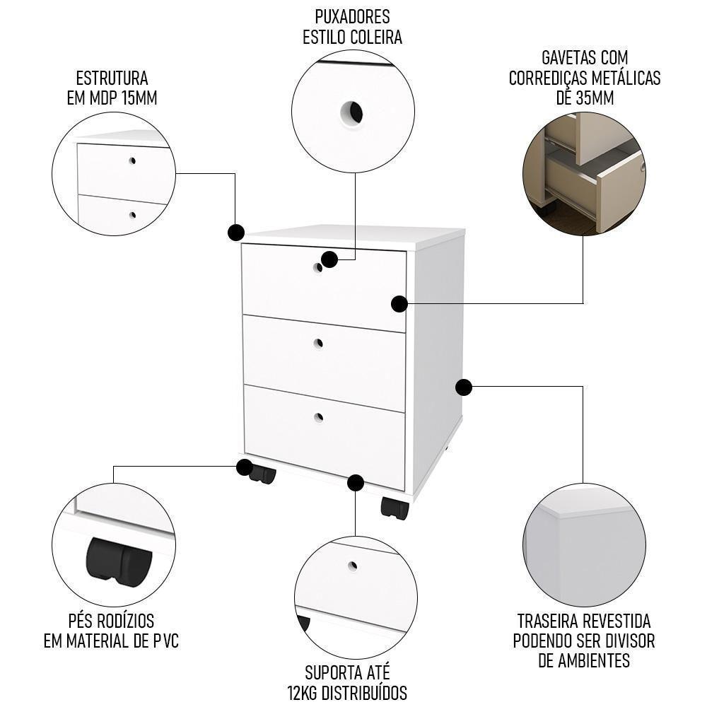 Conjunto Escritório Home Office 4 Peças Nil A06 Branco - Mpozenato - 7