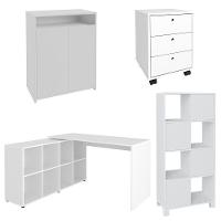 Conjunto Escritório Home Office 4 Peças Nil A06 Branco - Mpozenato - 1