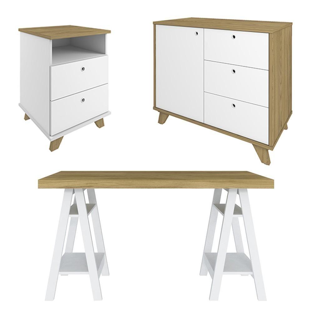 Conjunto Escritório Home Office 3 Peças Darte A06 Olmo/branco - Mpozenato - 1