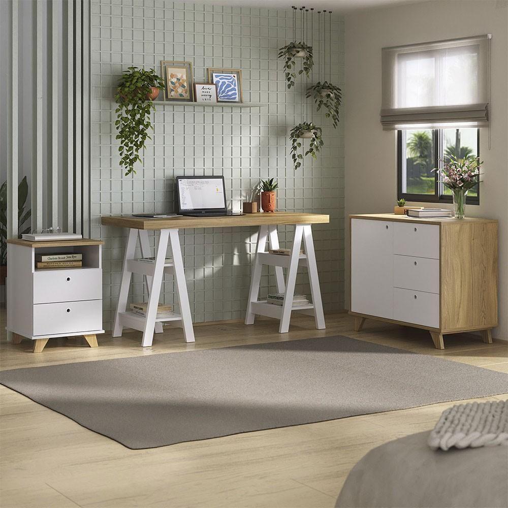 Conjunto Escritório Home Office 3 Peças Darte A06 Olmo/branco - Mpozenato - 2