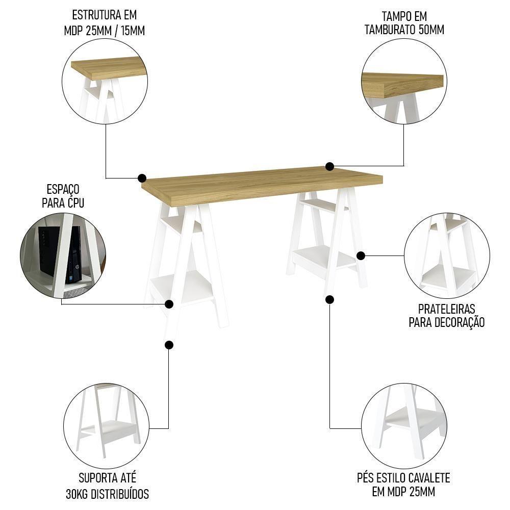 Conjunto Escritório Home Office 3 Peças Darte A06 Olmo/branco - Mpozenato - 3