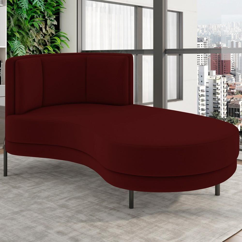 Chaise Longue Divã 164cm Braço Esquerdo Logus D06 Veludo Vermelho - Mpozenato - 2