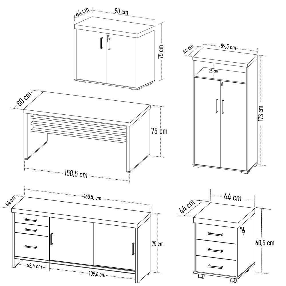 Conjunto Escritório Home Office 5 Peças Corp A06 Charuto/preto - Mpozenato - 4