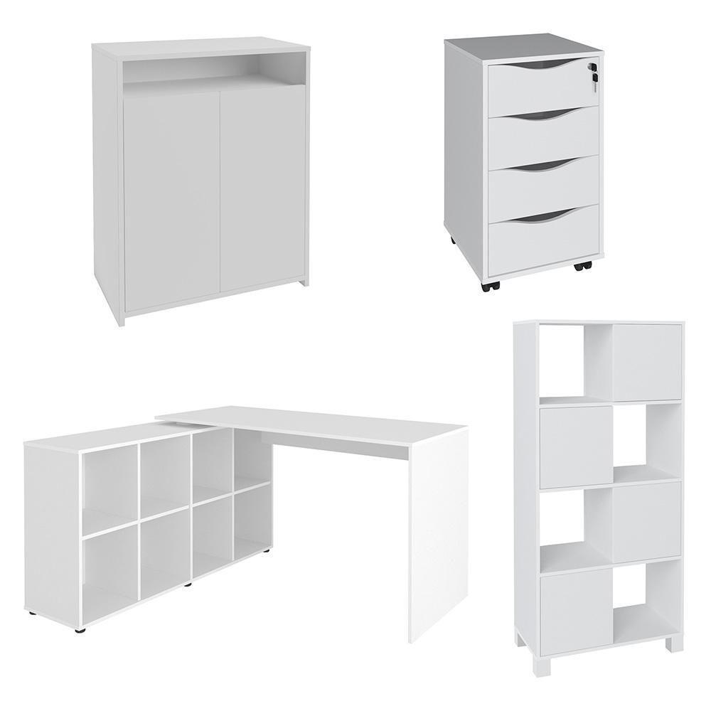 Conjunto Escritório Home Office 4 Peças Mity A06 Branco - Mpozenato - 1