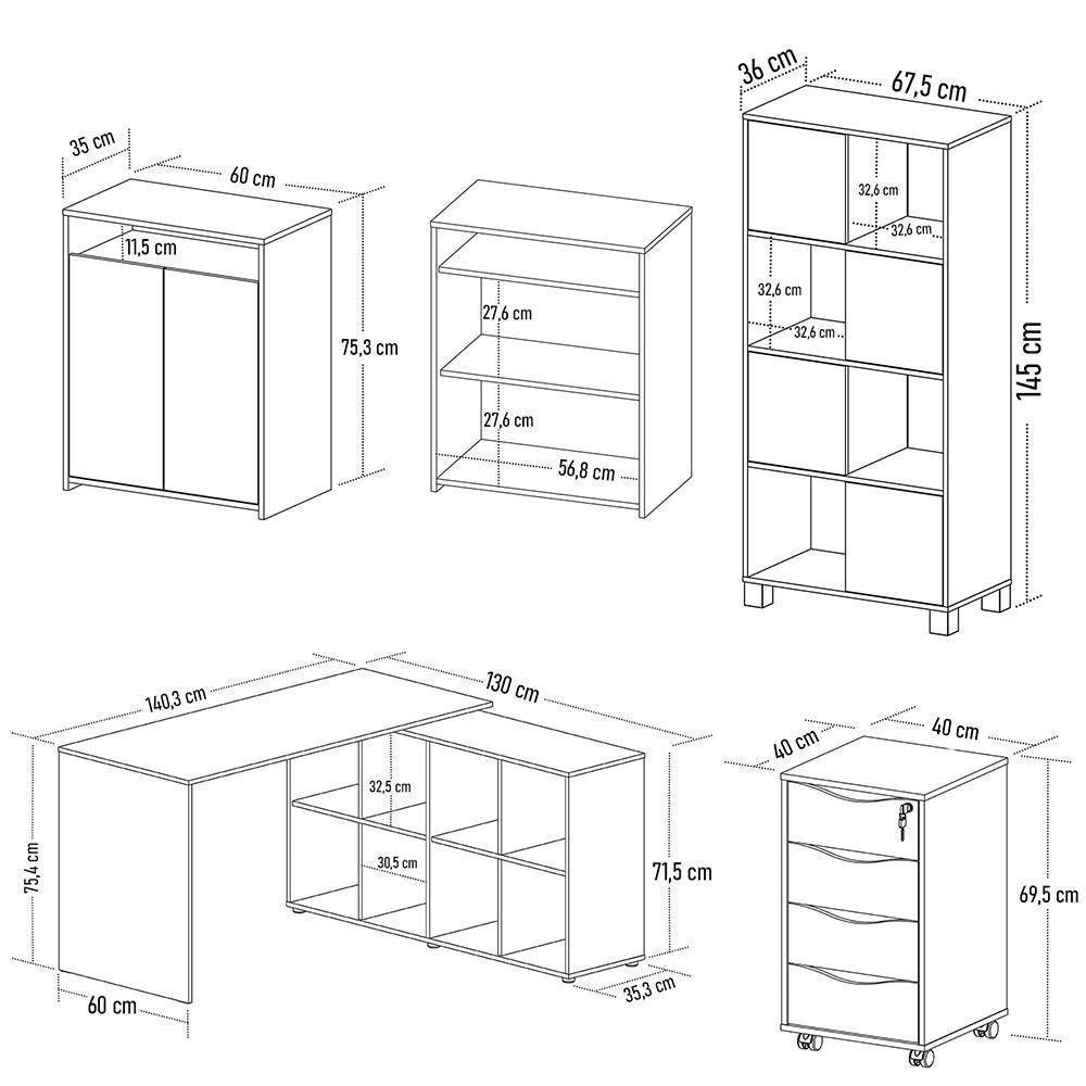 Conjunto Escritório Home Office 4 Peças Mity A06 Branco - Mpozenato - 6