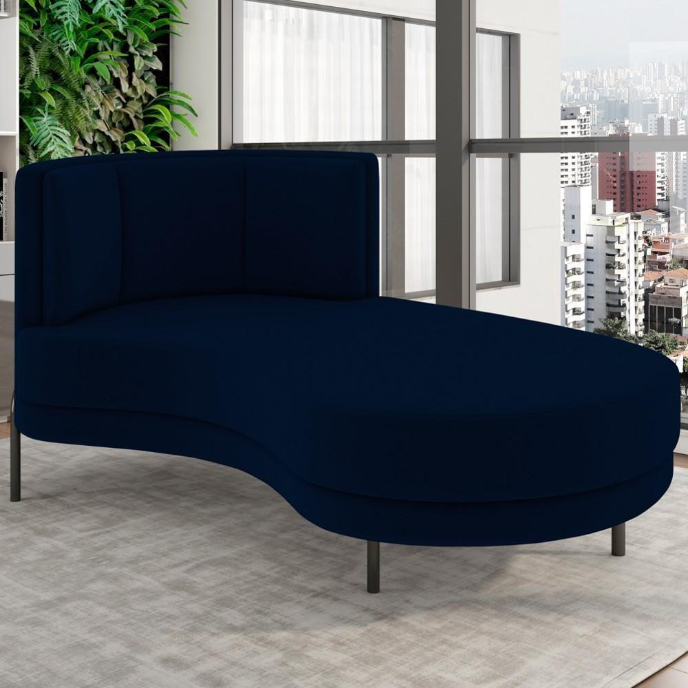 Chaise Longue Divã 164cm Braço Esquerdo Logus D06 Veludo Azul - Mpozenato - 2