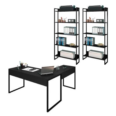 Conjunto Escritório 3 Peças 1 Mesa Em L E 2 Estantes Studio Industrial M18 Preto - Mpozenato