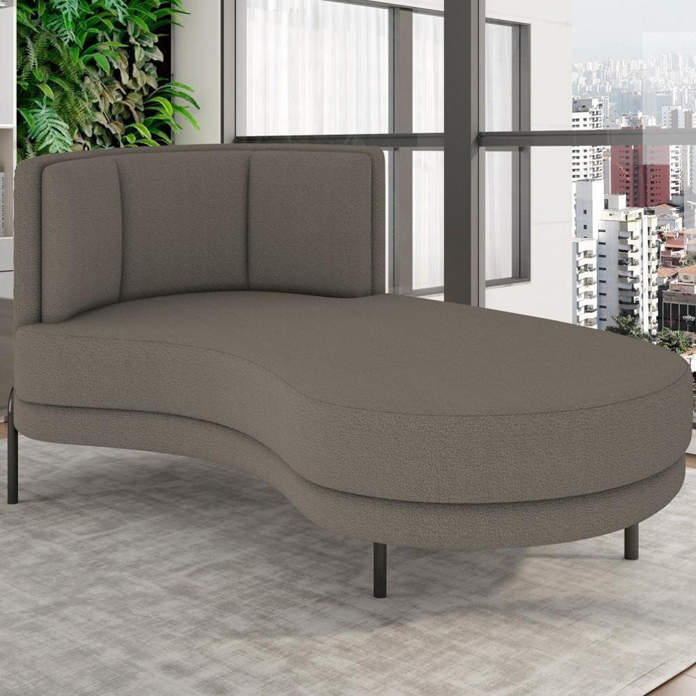 Chaise Longue Divã 164cm Braço Esquerdo Logus D06 Bouclê Bege Escuro - Mpozenato - 2