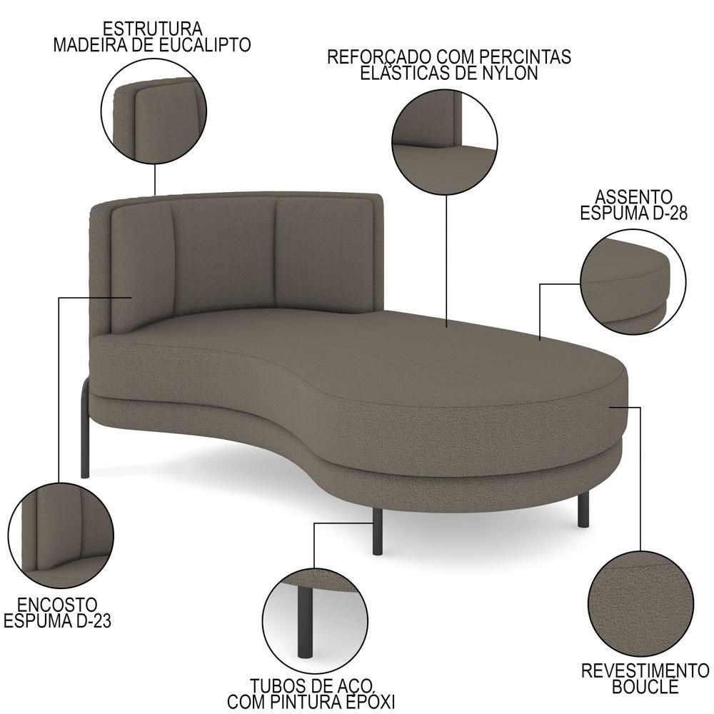 Chaise Longue Divã 164cm Braço Esquerdo Logus D06 Bouclê Bege Escuro - Mpozenato - 3