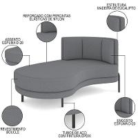 Chaise Longue Divã 164cm Braço Direito Logus D06 Bouclê Cinza - Mpozenato - 3