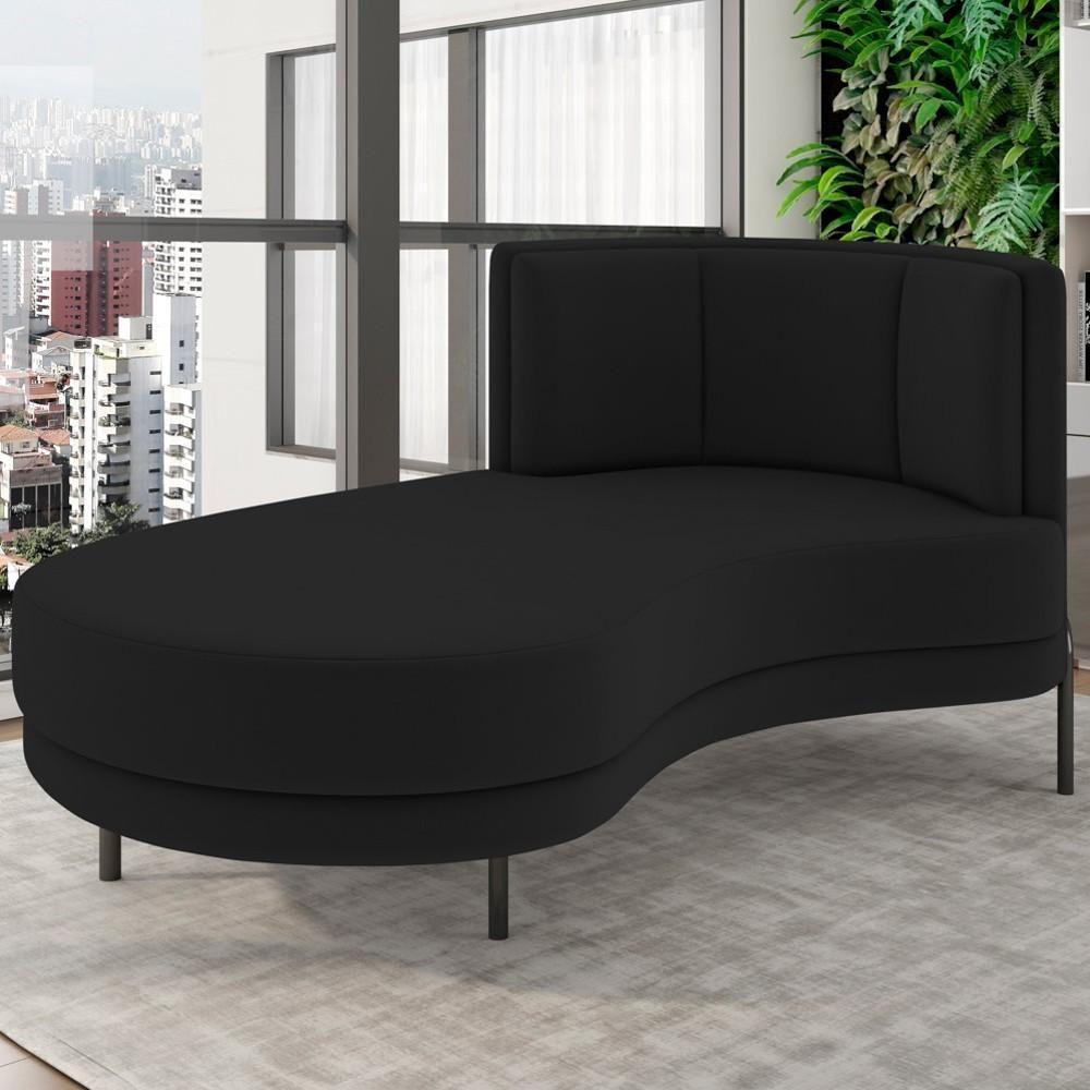 Chaise Longue Divã 164cm Braço Direito Logus D06 Veludo Preto - Mpozenato - 2