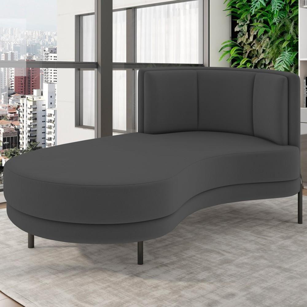 Chaise Longue Divã 164cm Braço Direito Logus D06 Veludo Cinza - Mpozenato - 2