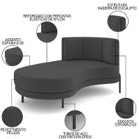 Chaise Longue Divã 164cm Braço Direito Logus D06 Veludo Cinza - Mpozenato - 3