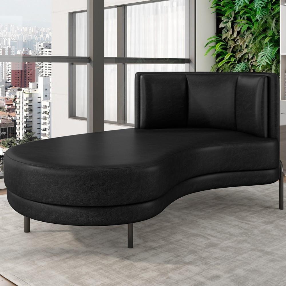 Chaise Longue Divã 164cm Braço Direito Logus D06 Sintético Preto - Mpozenato - 2