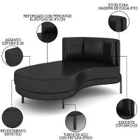 Chaise Longue Divã 164cm Braço Direito Logus D06 Sintético Preto - Mpozenato - 3
