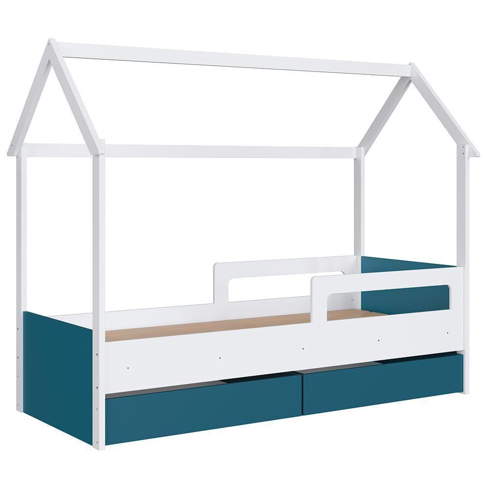 Cama Infantil Casinha Com 2 Gavetas Infix C06 Branco/azul - Mpozenato - 1