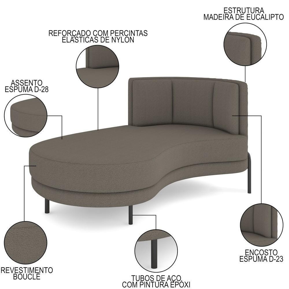 Chaise Longue Divã 164cm Braço Direito Logus D06 Bouclê Bege Escuro - Mpozenato - 3