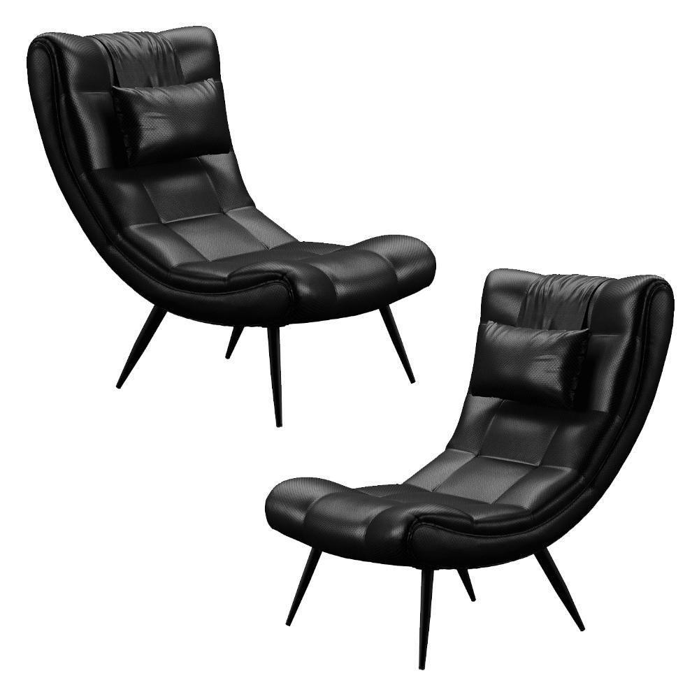 Kit 2 Poltronas Decorativas Para Sala De Estar Com Almofada E Pés Palito Lord Facto Preto - Ibiza - 1