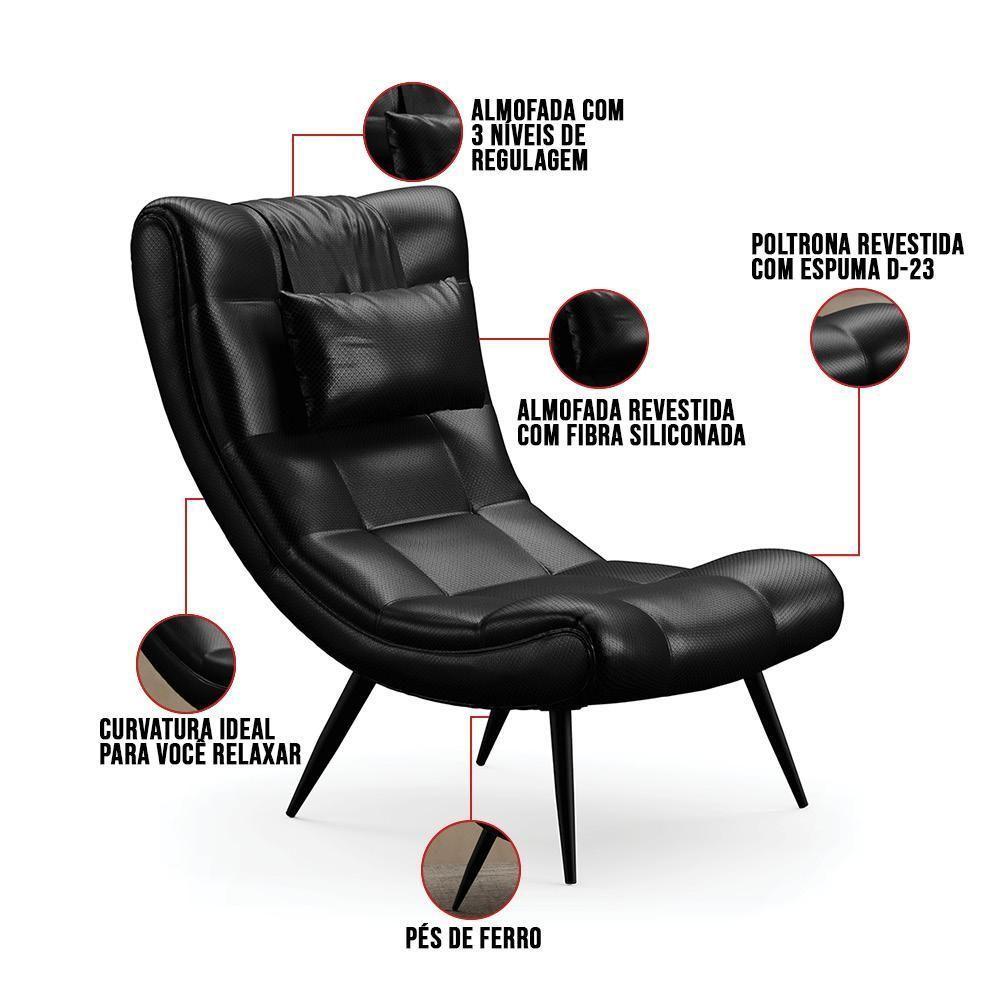 Kit 2 Poltronas Decorativas Para Sala De Estar Com Almofada E Pés Palito Lord Facto Preto - Ibiza - 3