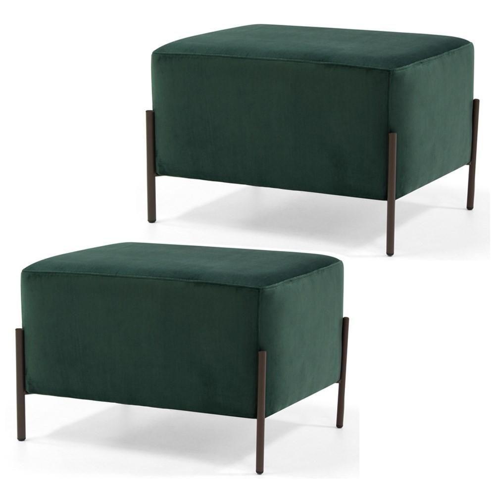 Kit 2 Puffs Decorativos 60cm Base Aço Status C-303 Veludo Verde Musgo- Domi - 1