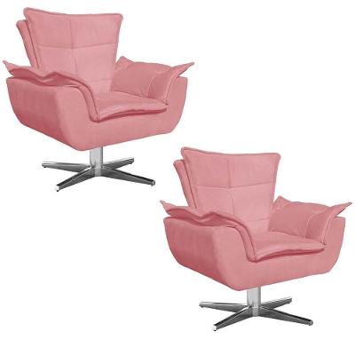 Kit 2 Poltronas Decorativas Opla Giratória Suede Rosa Ibiza