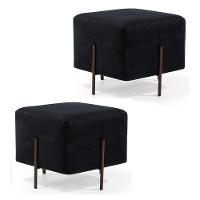 Kit 2 Puffs Decorativos 45cm Base Aço Status C-300 Veludo Preto - Domi - 1