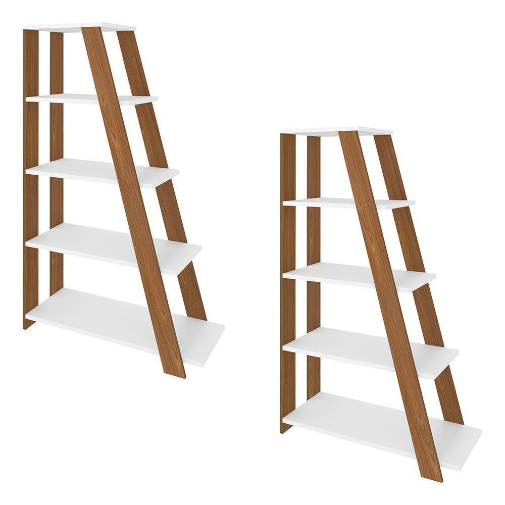 Kit 2 Estante Multiuso Decorativa 5 Prateleiras Stela A06 Freijó/branco - Mpozenato - 1