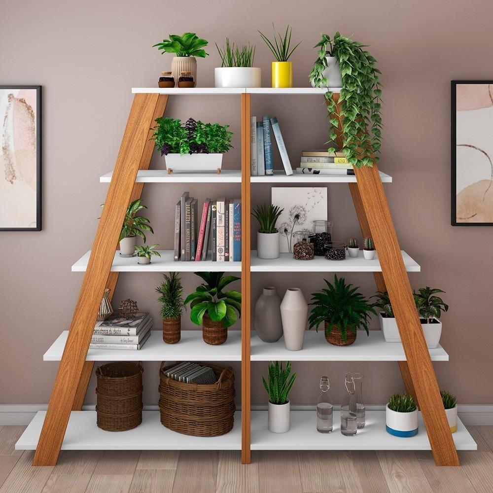 Kit 2 Estante Multiuso Decorativa 5 Prateleiras Stela A06 Freijó/branco - Mpozenato - 2