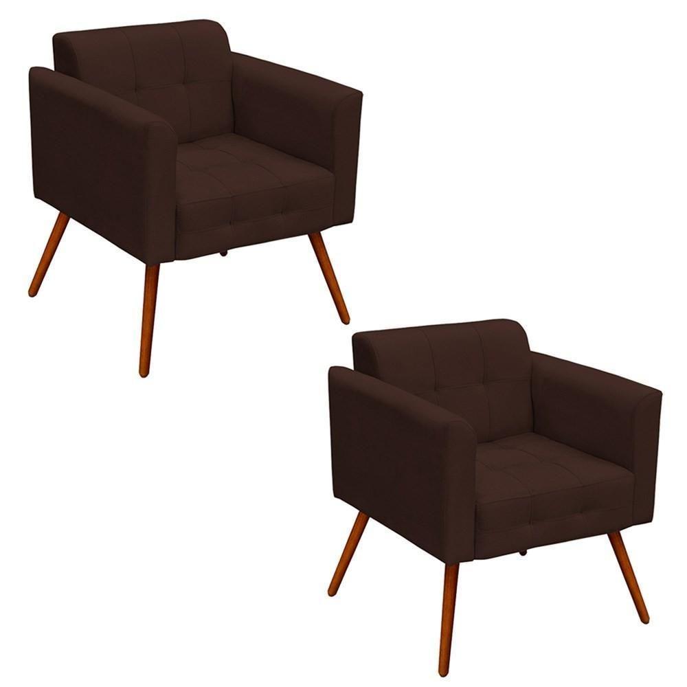 Kit 2 Poltronas Decorativas Pés Palito Ana Suede Marrom - Ibiza - 1