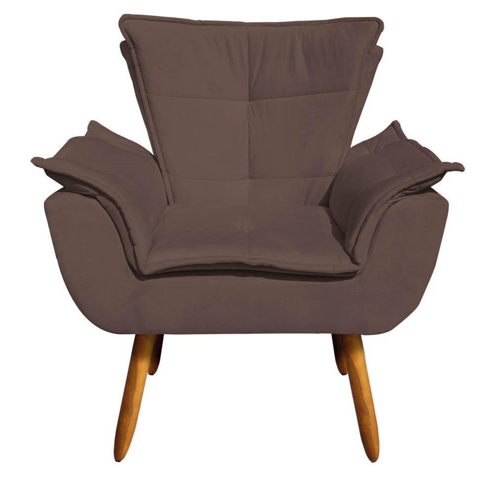Kit 2 Poltronas Decorativas Pés Palito Com Puff Opla Suede Marrom - Ibiza - 2