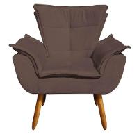 Kit 2 Poltronas Decorativas Pés Palito Com Puff Opla Suede Marrom - Ibiza - 2