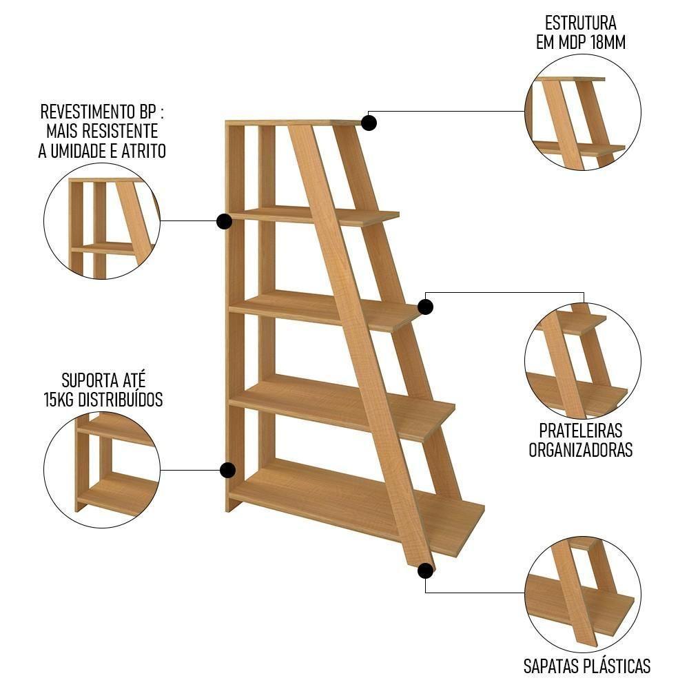Kit 2 Estante Multiuso Decorativa 5 Prateleiras Stela A06 Freijó - Mpozenato - 3
