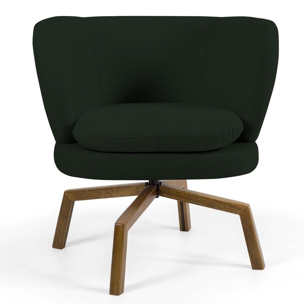 Kit 2 Poltronas Decorativas Melissa Base Ka Giratória Castanho Veludo C-303 Verde Musgo - Domi - 3