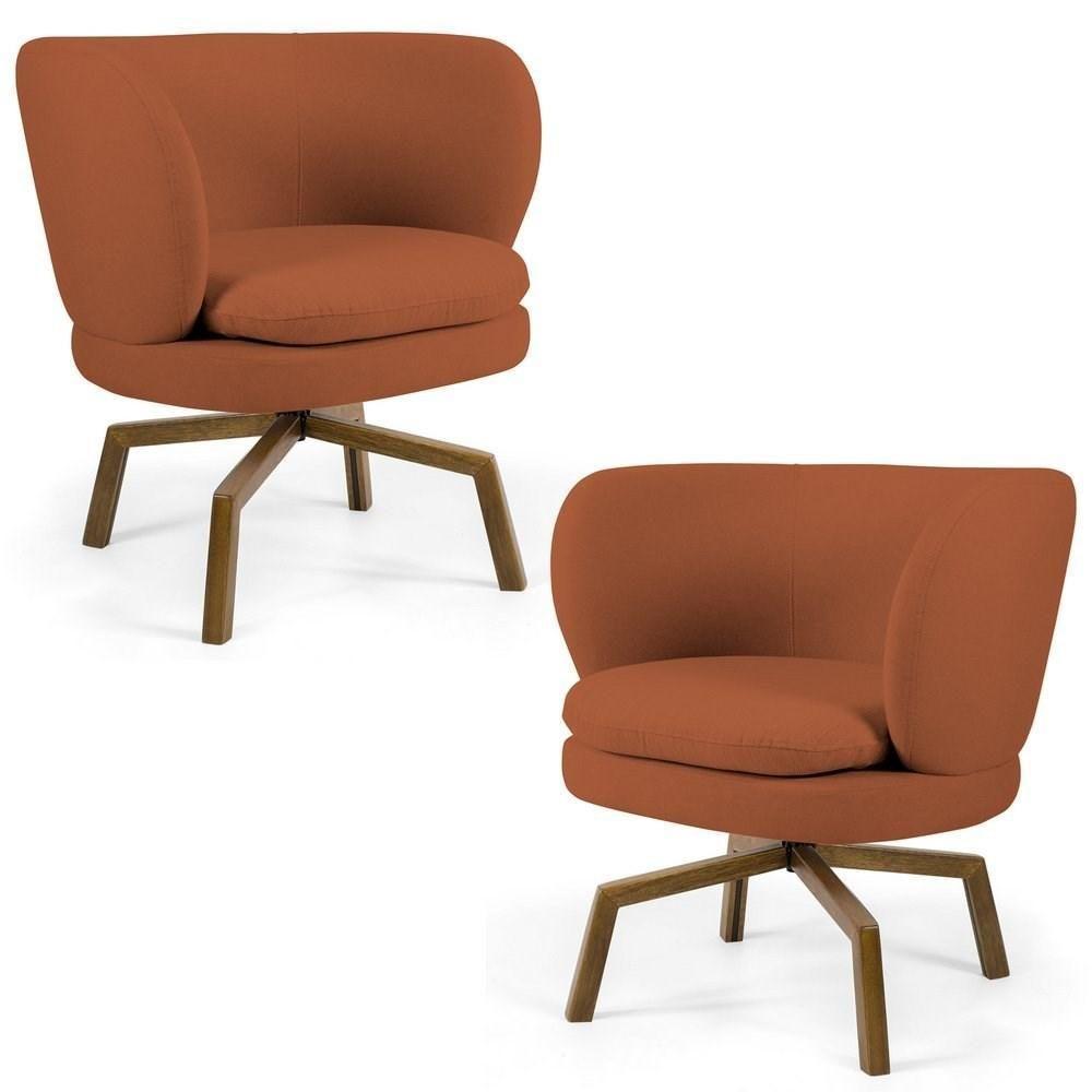 Kit 2 Poltronas Decorativas Melissa Base Ka Giratória Castanho Veludo C-262 Telha - Domi - 1