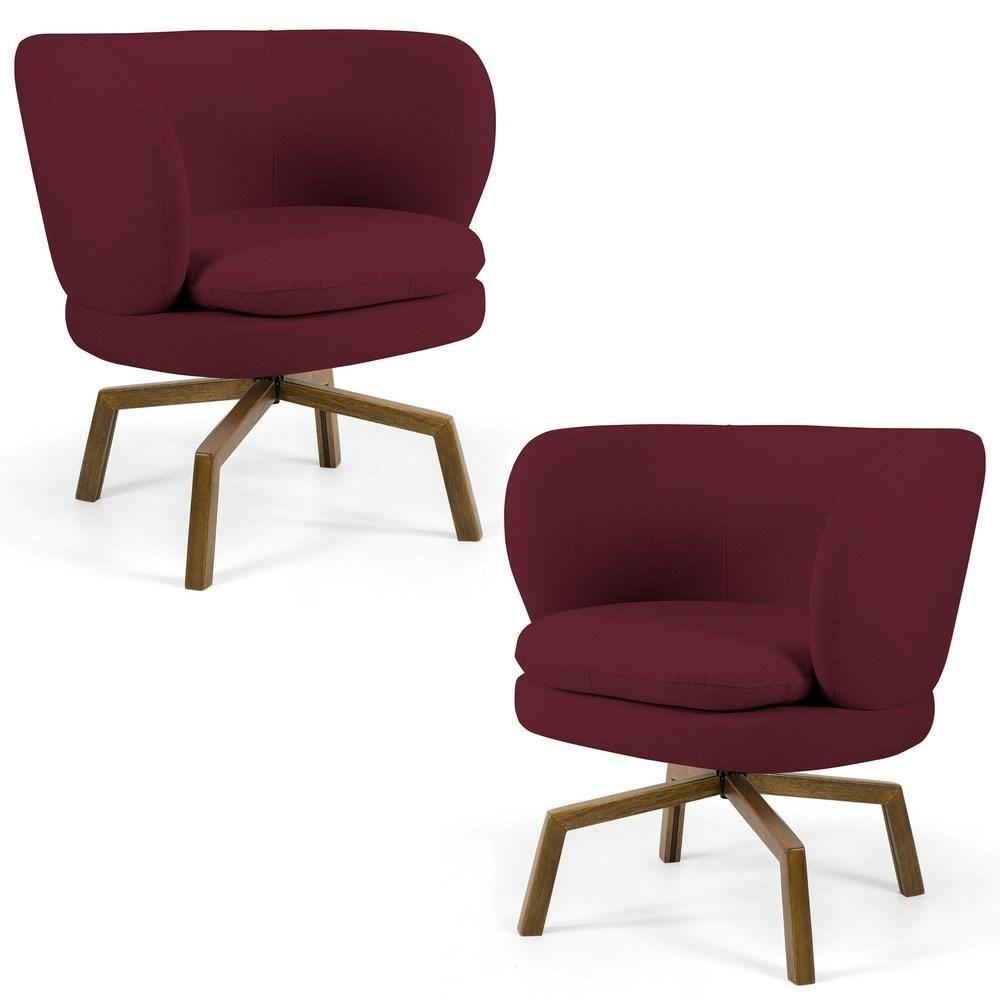 Kit 2 Poltronas Decorativas Melissa Base Ka Giratória Castanho Veludo C-278 Marsala - Domi - 1