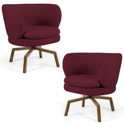 Kit 2 Poltronas Decorativas Melissa Base Ka Giratória Castanho Veludo C-278 Marsala - Domi