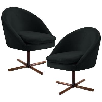 Kit 2 Poltronas Decorativas Giratórias Base Xis Madeira Rafa C-300 Veludo Preto - Domi