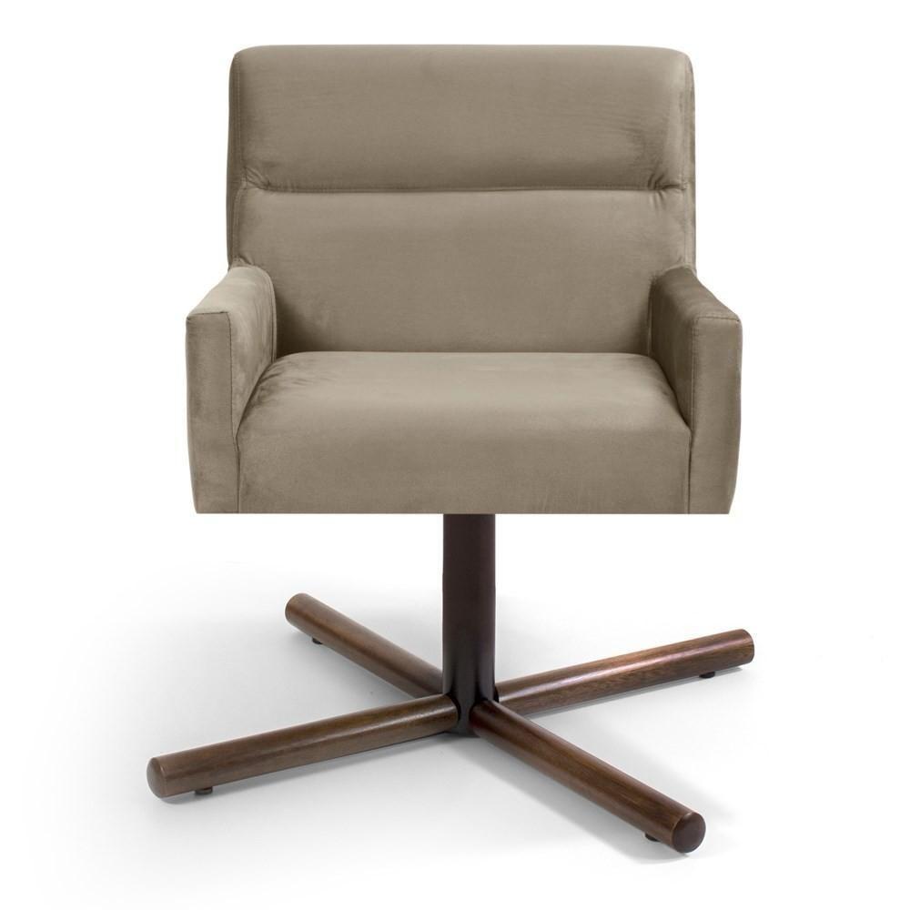 Kit 2 Poltronas Decorativas Giratórias Base Xis Madeira Angel Veludo C-68 Marrom Claro - Domi - 2