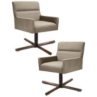 Kit 2 Poltronas Decorativas Giratórias Base Xis Madeira Angel Veludo C-68 Marrom Claro - Domi - 1