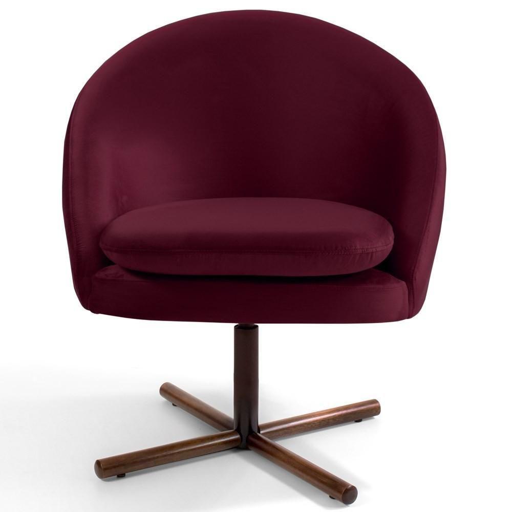 Kit 2 Poltronas Decorativas Giratórias Base Xis Madeira Rafa C-278 Veludo Marsala - Domi - 2