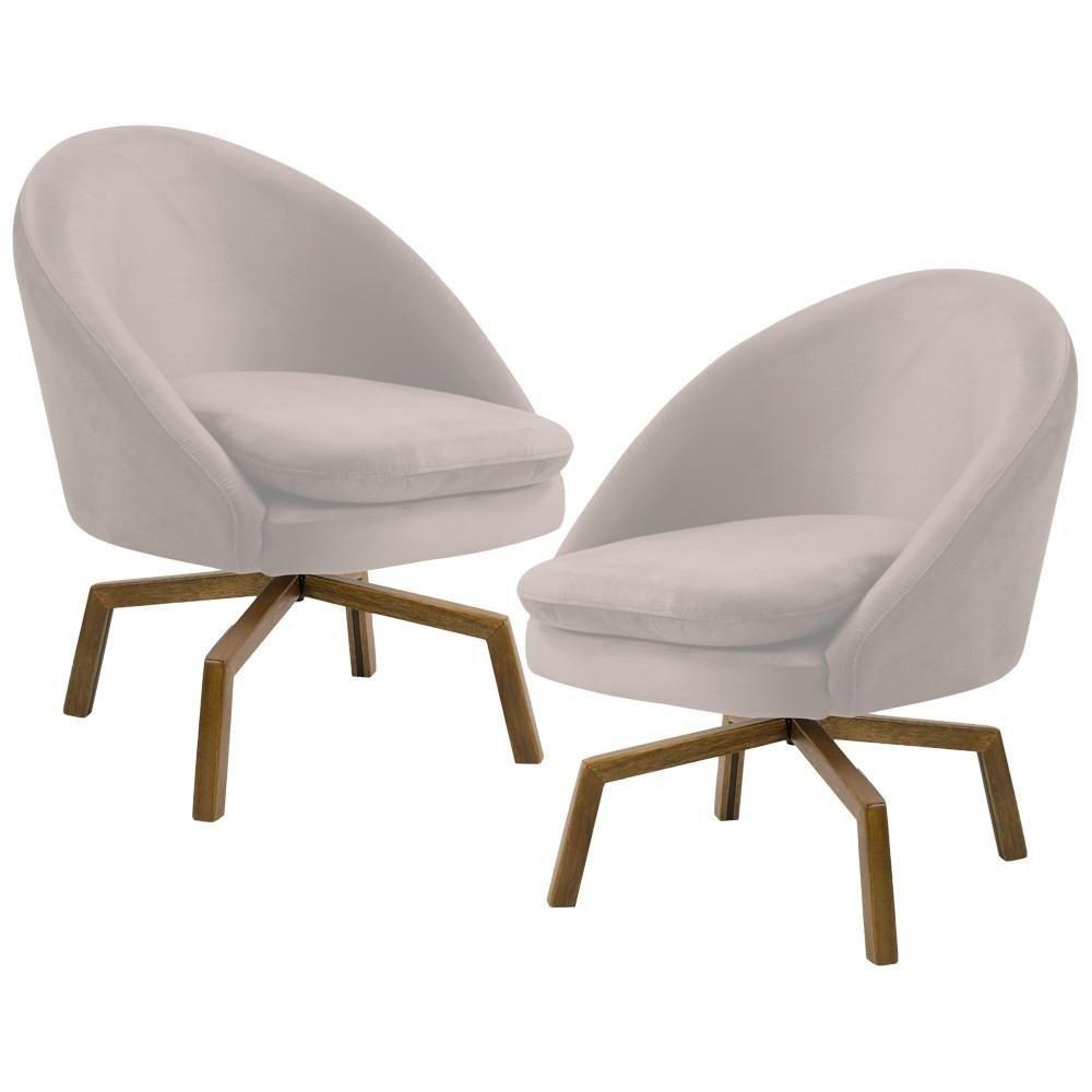 Kit 2 Poltronas Decorativas Giratórias Base Ka Madeira Rafa C-309 Veludo Bege - Domi - 1