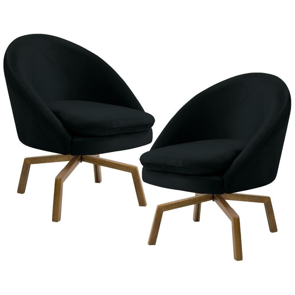 Kit 2 Poltronas Decorativas Giratórias Base Ka Madeira Rafa C-300 Veludo Preto - Domi - 1