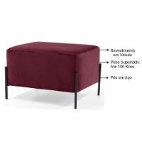 Kit 2 Puffs Decorativos 60cm Base Aço Status C-278 Veludo Marsala - Domi - 2