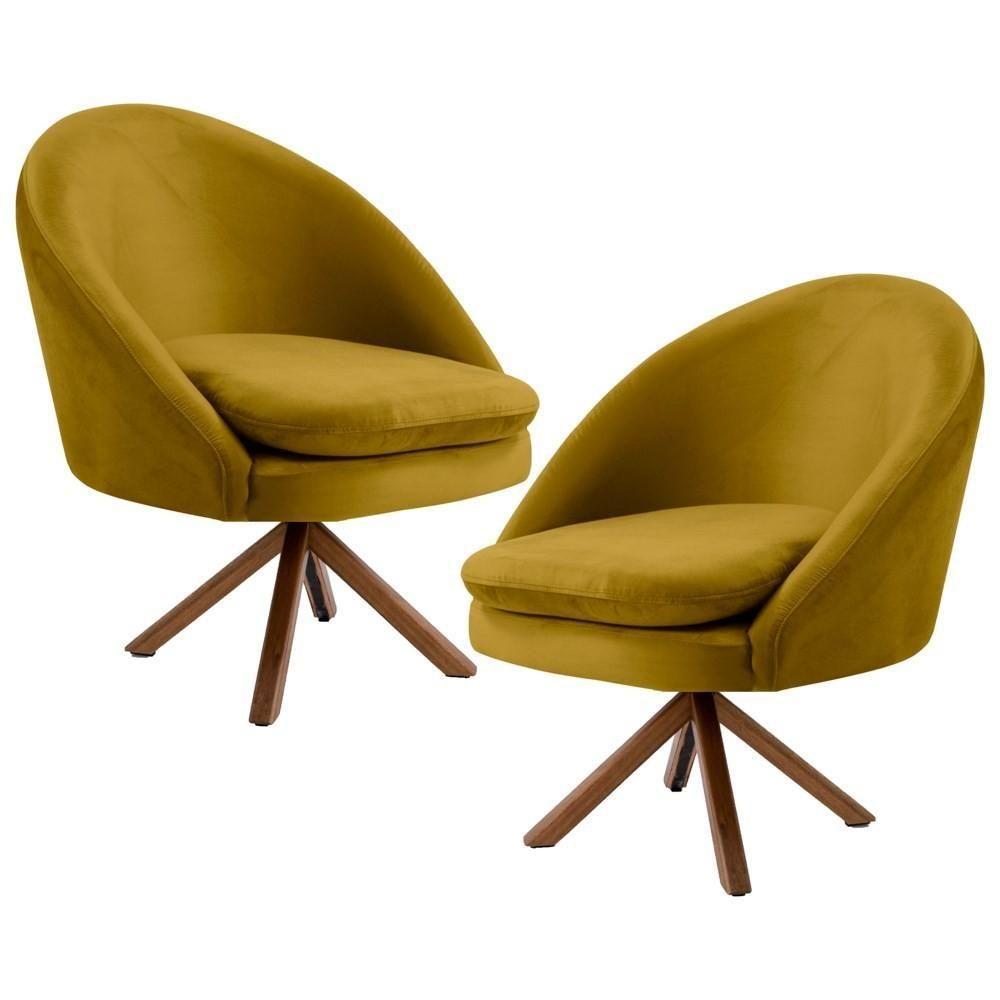 Kit 2 Poltronas Decorativas Giratórias Base Giromad Madeira Rafa C-279 Veludo Mostarda - Domi - 1
