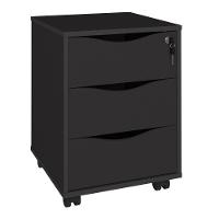 Gaveteiro 3 Gavetas Pés Rodízios Mobile Face Preto - Artany - 1