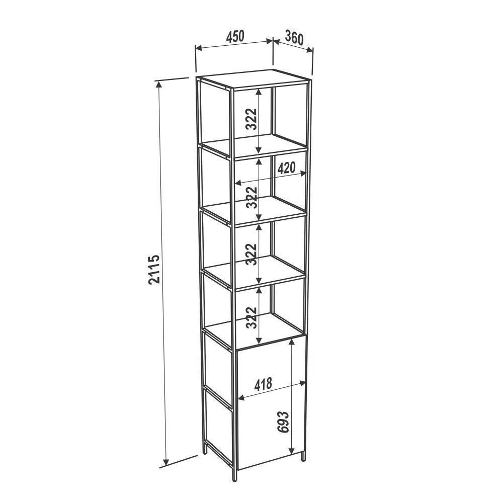 Estante Livreiro Steel Quadra 27806 1 Porta Vermont Base Preta - Artesano - 4