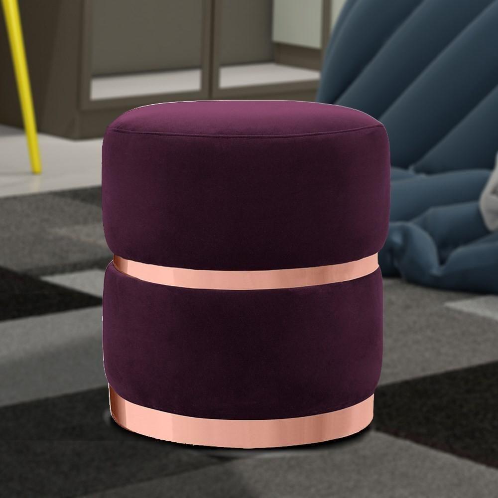 Kit 2 Puffs Decorativos Com Cinto E Aro Rosê Round C-292 Veludo Uva - Domi - 2